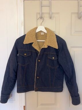 Vintage Sherpa Lined Denim Jacket Western Trucker Cropped Dark Wash Ranch Core